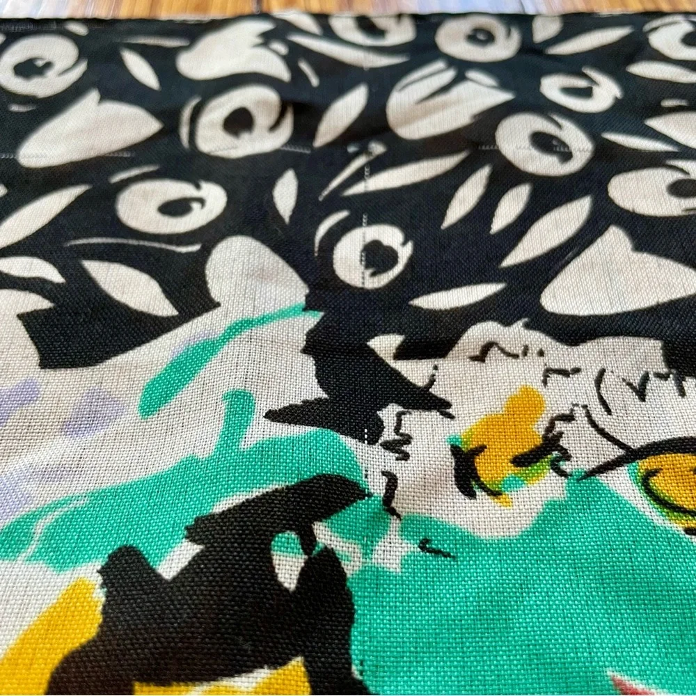 Vintage 1960’s Avon Square Scarf Made In Italy Floral Black White Red Yellow - Picture 7 of 8